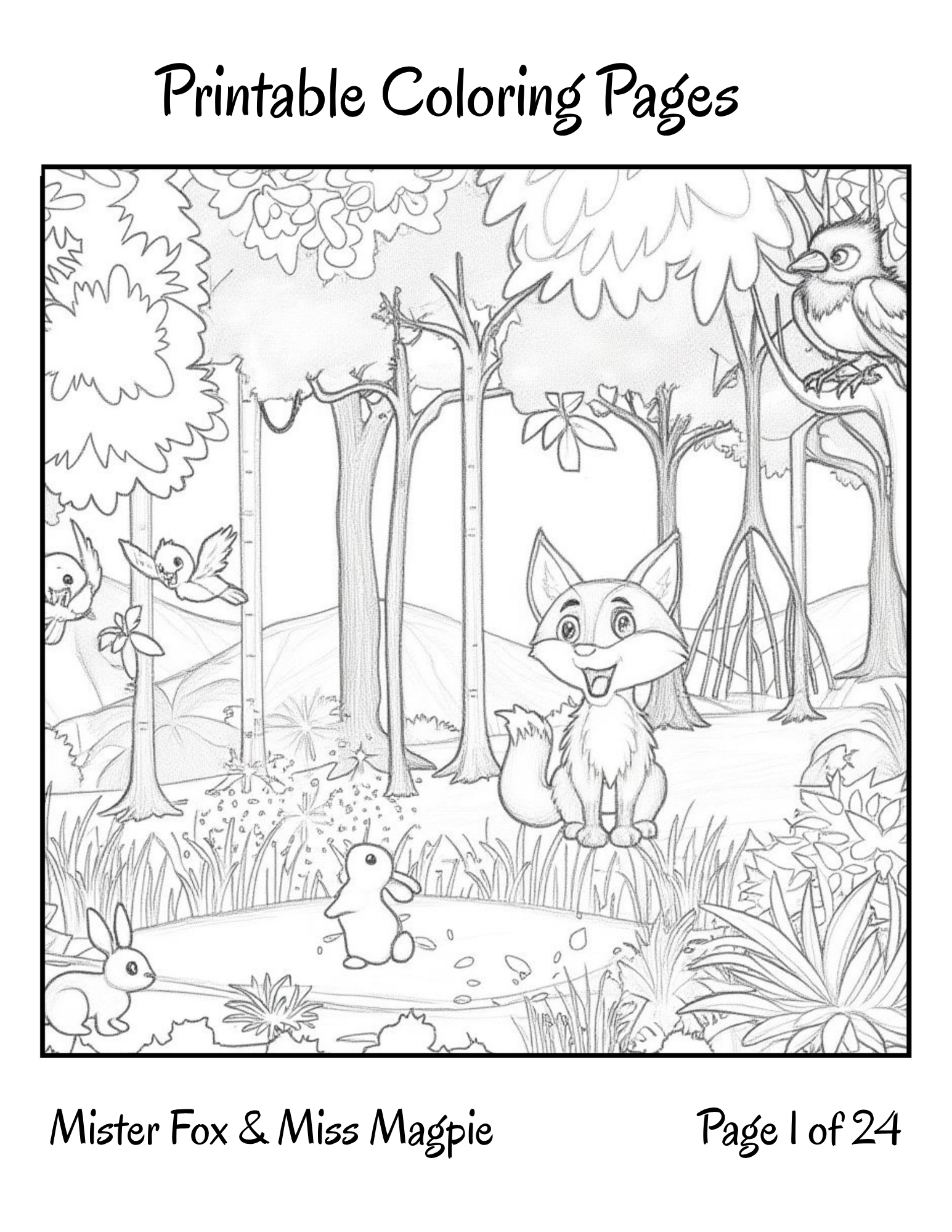 Mister Fox & Miss Magpie: Two Unlikely Friends – 24‑Page Printable Coloring Book